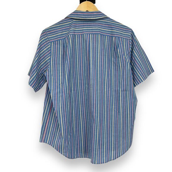 Vtg. Dana Alexander Button up Blouse Women's 16 Stripped Blue Short Sleeve - Picture 2 of 7
